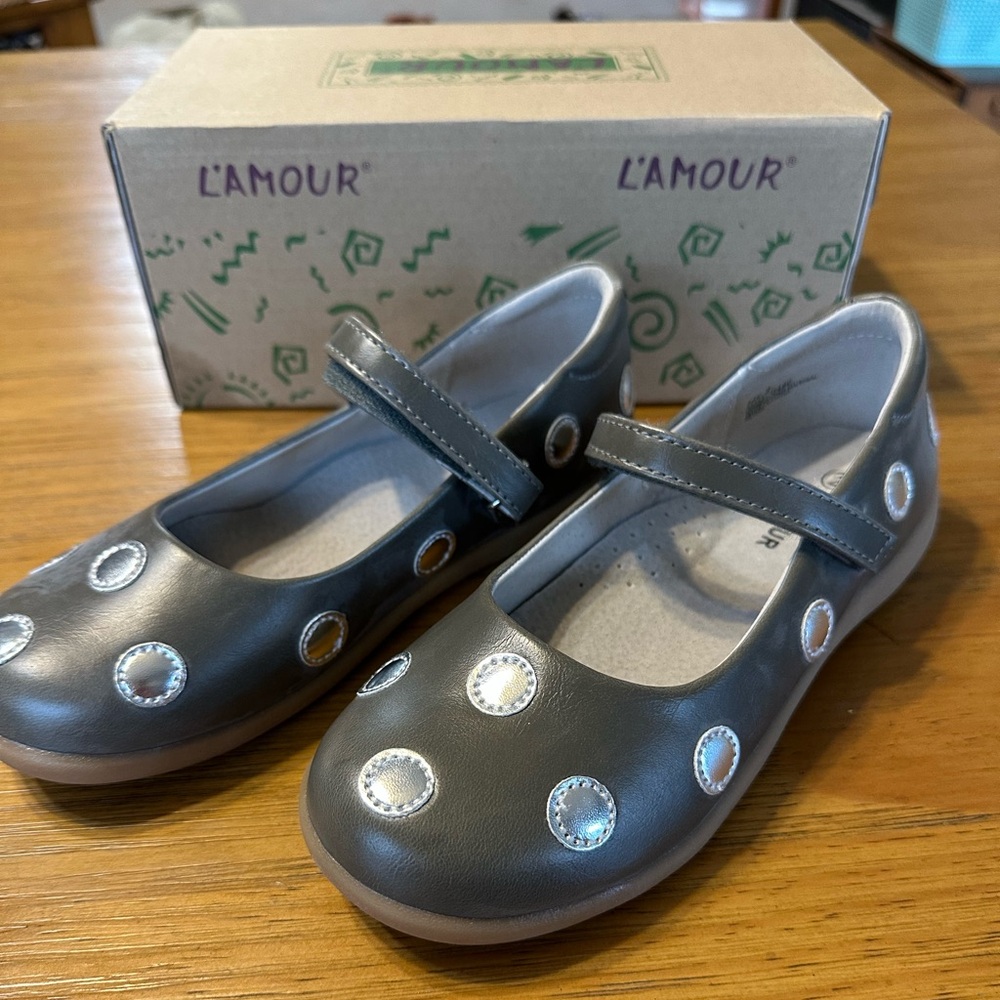L'Amour Metallic Gray Kids Mary Jane Shoes